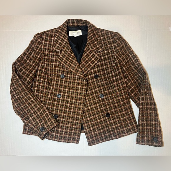 Vintage Cropped Blazer Jacket Womens Size 6P Wool Blend Fall Preppy Buttons - Picture 2 of 9